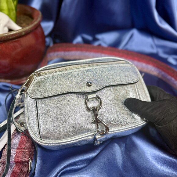 Rebecca Minkoff NWT Blythe Xbody – Silver Leather with Jewel-Tone Metallic Strap - Picture 3 of 16